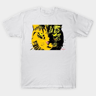 ANGRY CAT POP ART - ORANGE YELLOW BLACK TRASPARENT T-Shirt